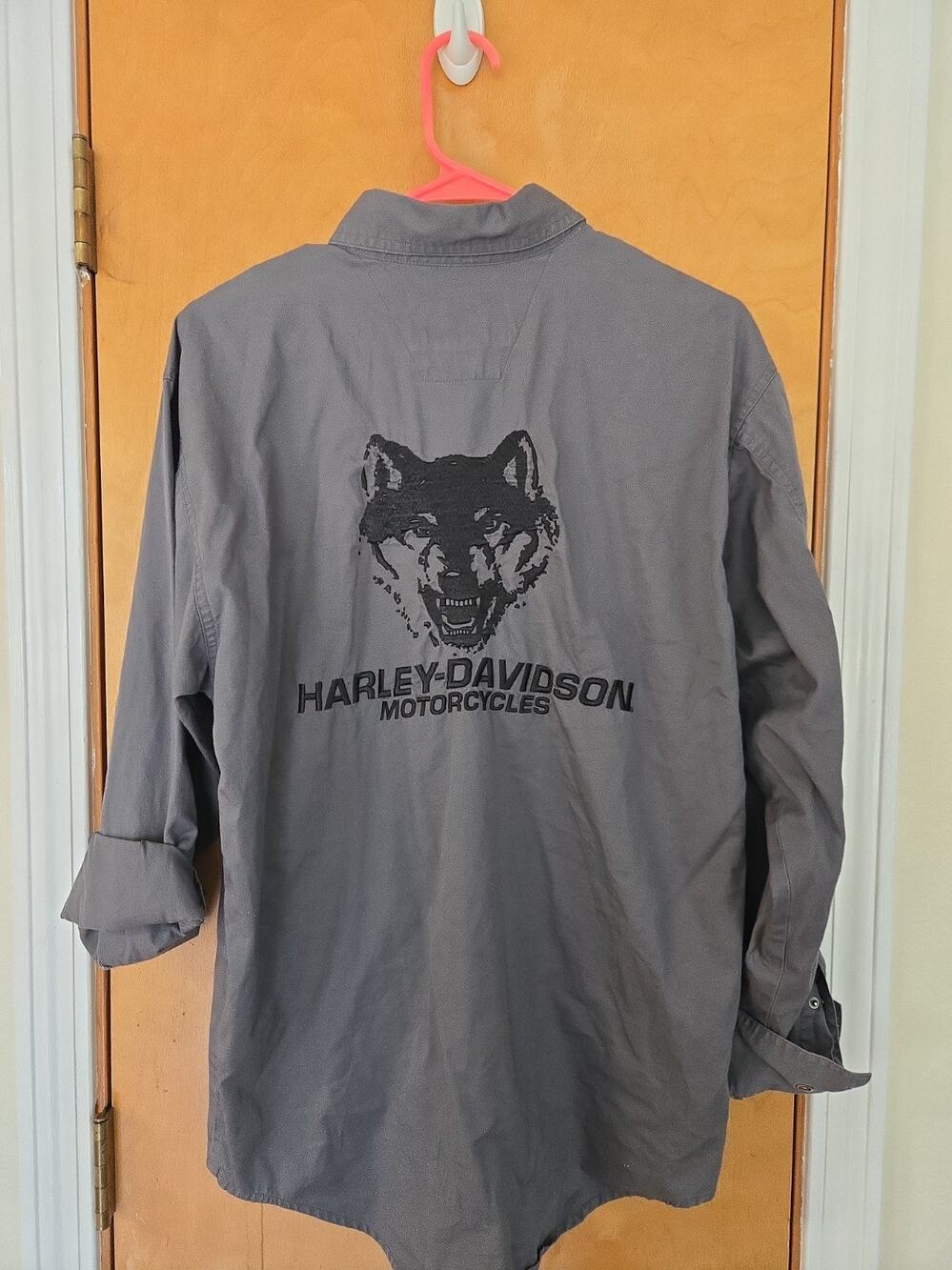 Harley Davidson Shirt Mens S Wolf Gray Long Sleeve Button Up Casual